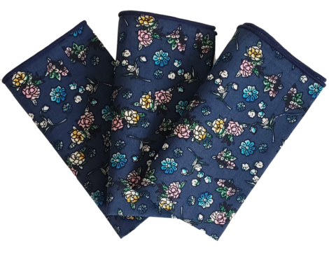 Blue Floral Pocket Square: 100% Cotton High-Quality