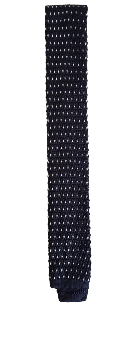 Navy Knitted Tie: Polka Dot Patterned