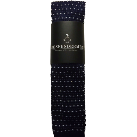 Navy Knitted Tie: Polka Dot Patterned